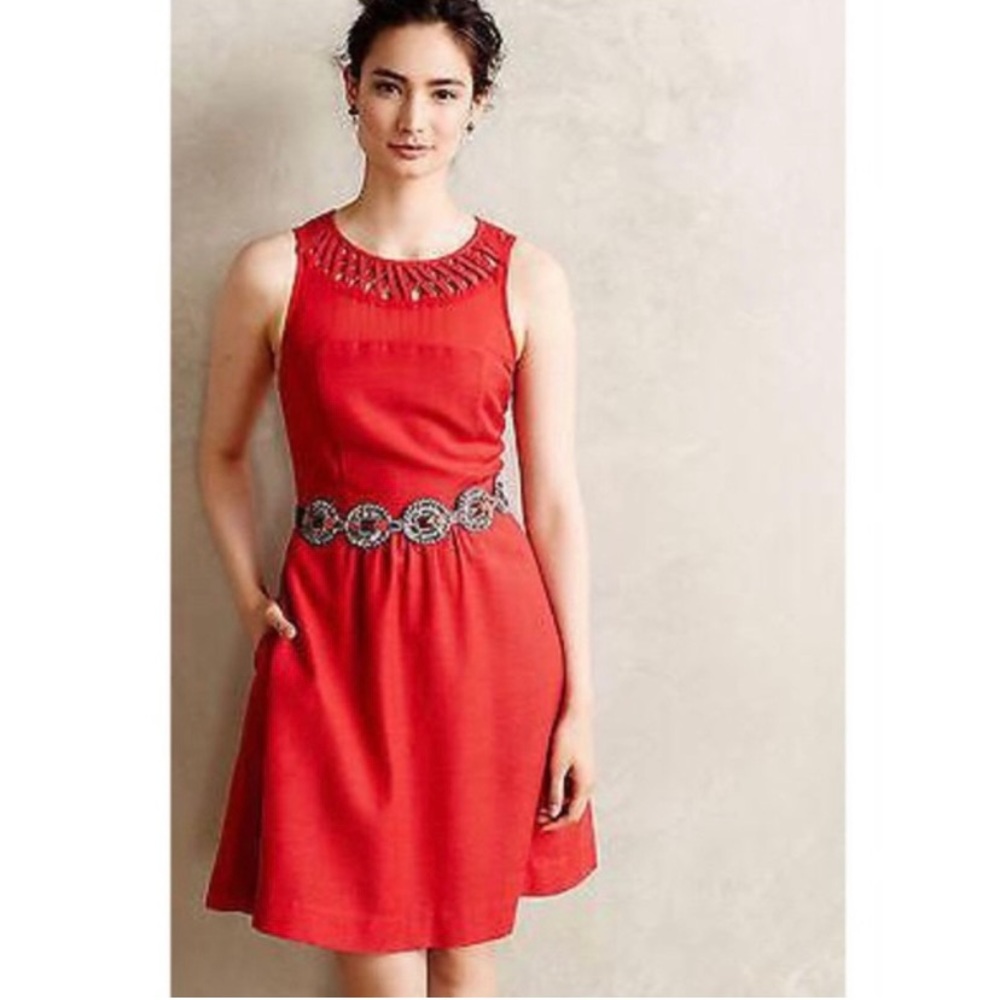 Anthropologie Red Sleeveless Dress